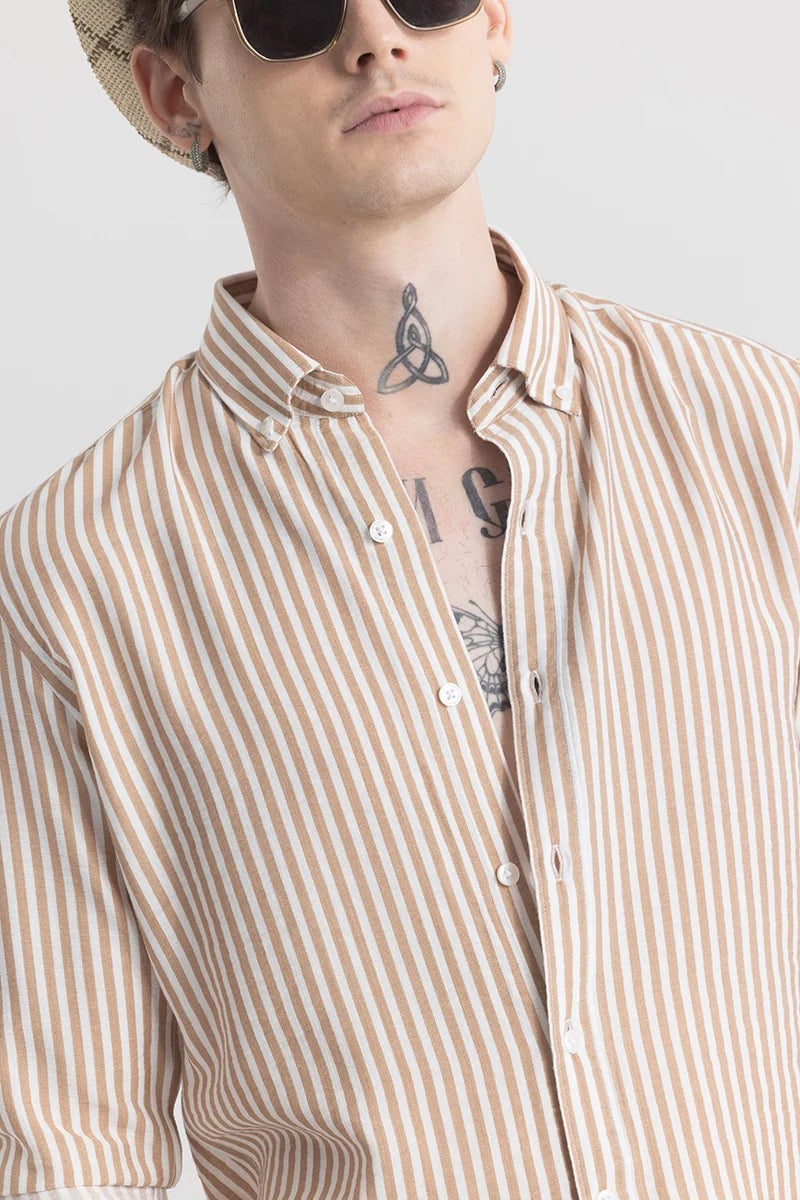 SNITCH Stripehaven Beige Striped Shirt - Image 4